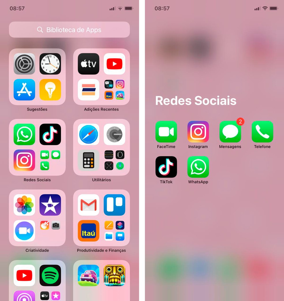 A Biblioteca de Aplicativos é a nova tecnologia do iOS 14 que ajuda na organização — Foto: Reprodução/Luana Antunes