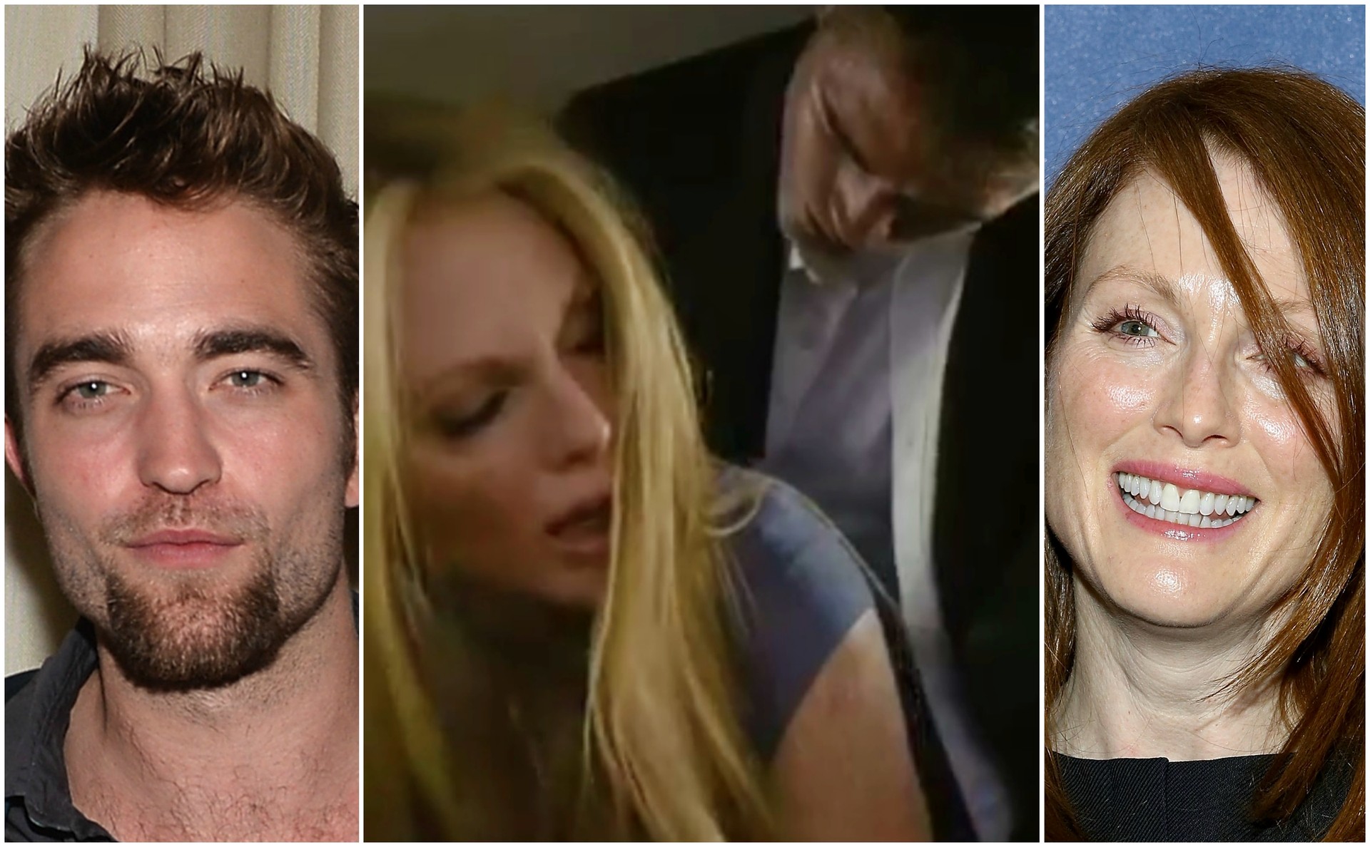 Robert Pattinson, Julianne Moore e os personagens de ambos fazendo sexo. (Foto: Getty Images e Reprodução)