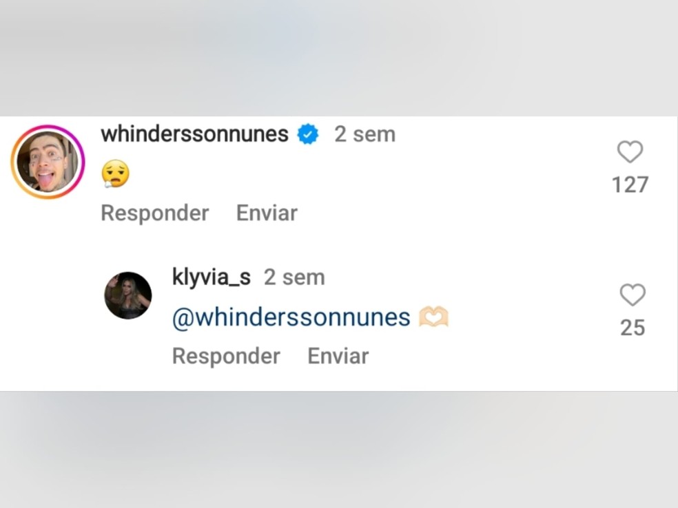 Whindersson comentou foto de Klyvia no Instagram. — Foto: Reprodução