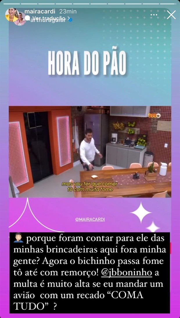 Maíra Cardi fala sobre alimentação de Arthur Aguiar no BBB22 (Foto: Reprodução / Instagram e TV Globo)