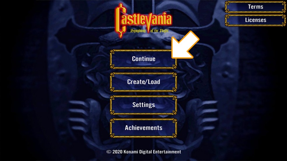 A nova função "Continue" permite voltar a Castlevania: Symphony of the Night onde o jogador estava antes de fechar o game — Foto: Reprodução/Rafael Monteiro
