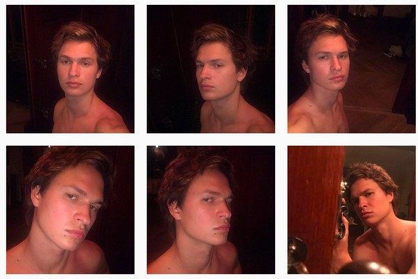 A série de selfies sem camisa compartilhadas pelo ator Ansel Elgort (Foto: Instagram)