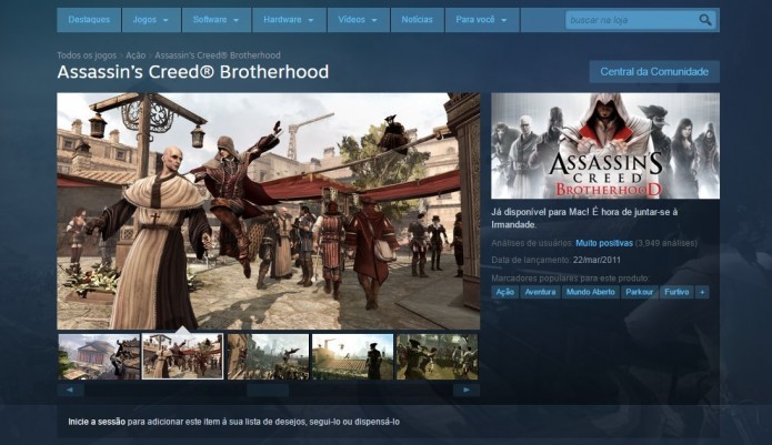Página de Assassins Creed: Brotherhood na Steam (Foto: Reprodução/Paulo Vasconcellos)