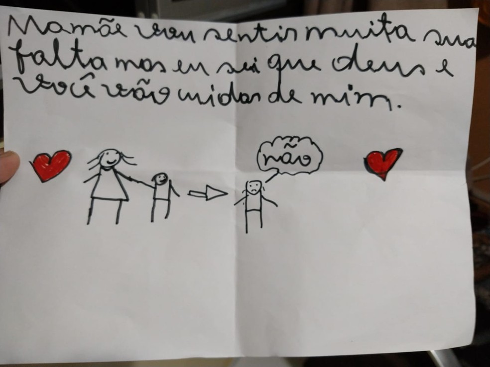 CrianÃ§a escreveu uma carta de despedida para a mÃ£e morta atropelada em Fortaleza  â€” Foto: Rafaela Duarte/Sistema Verdes Mares
