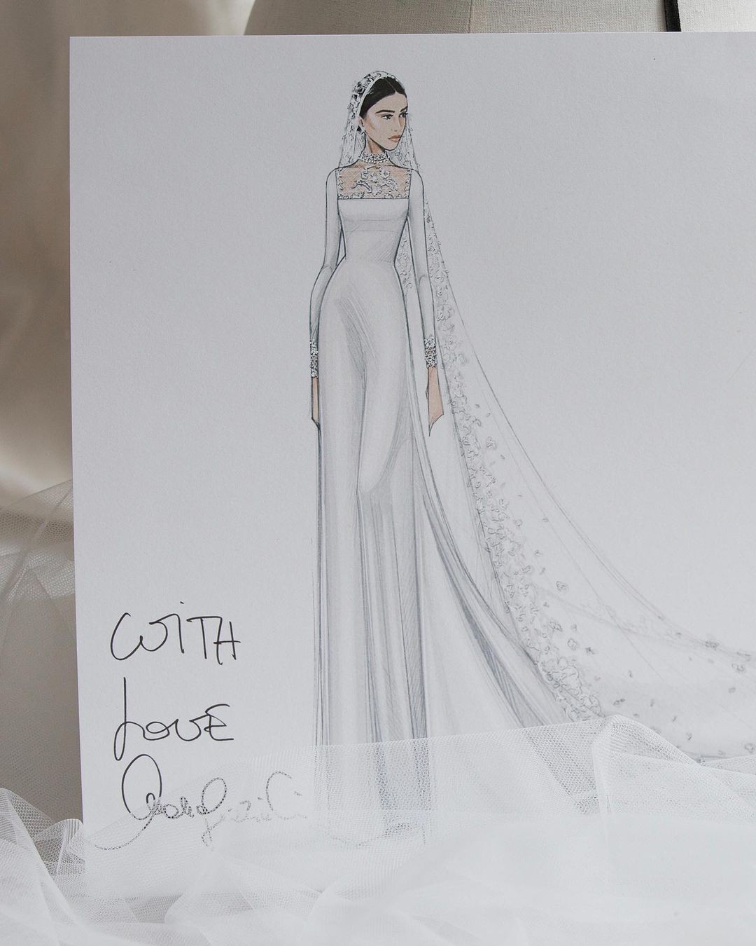 Croqui do vestido de noiva da princesa da Jordânia — Foto: Instagram