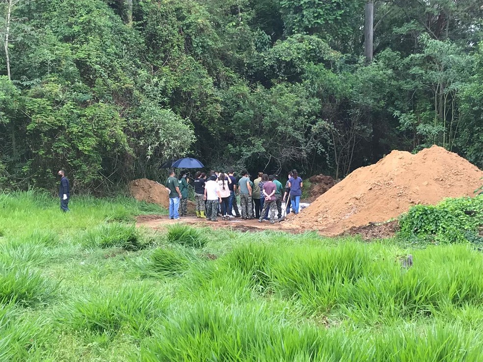 Funcionários do zoológico se reuniram em local onde elefanta foi enterrada em Sorocaba — Foto: Carlos Henrique Dias/g1/Arquivo
