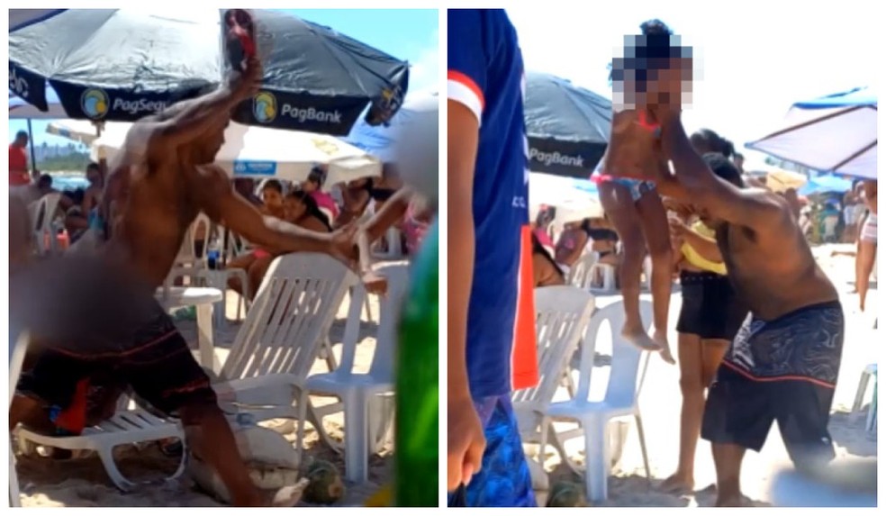 Polícia Civil investiga vídeo em que homem agride crianças com sandália em praia de Salvador — Foto: Arte g1