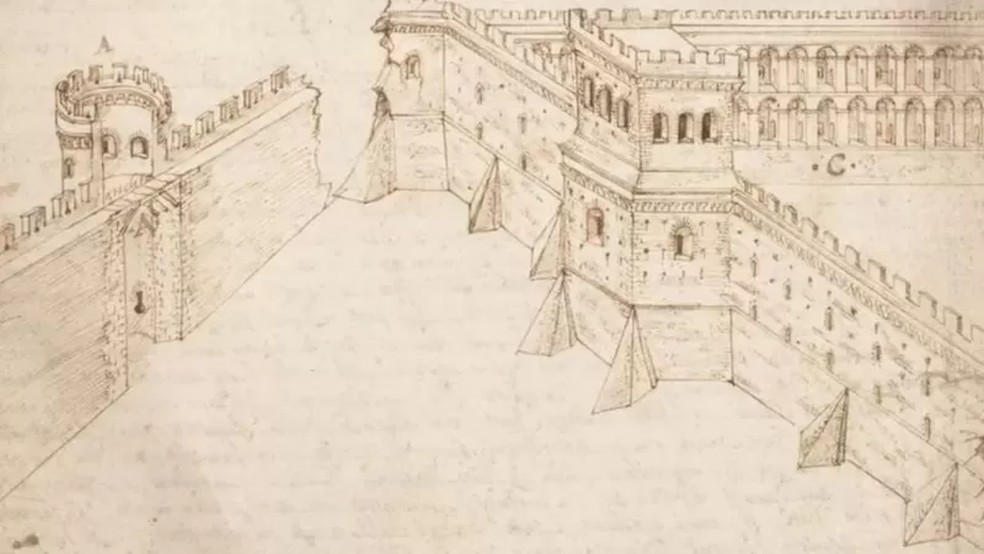 As fortificações de uma cidade segundo o primeiro livro de Vitrúvio, em desenho do século 16 — Foto: GETTY IMAGES