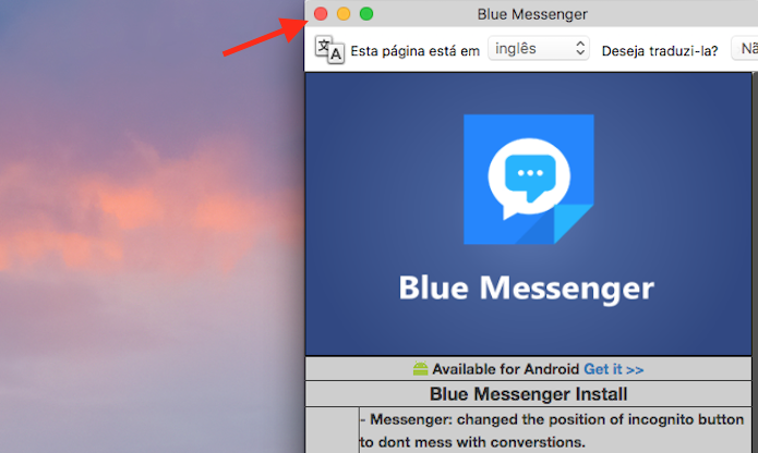 Opção para acessar a página inicial do Facebook na extensão Blue Messenger para Google Chrome (Foto: Reprodução/Marvin Costa)