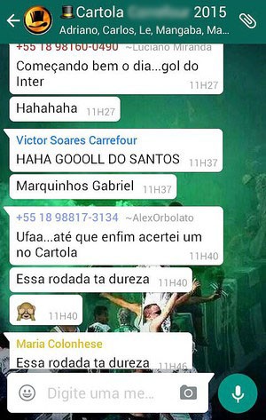 No grupo do whatsapp, sempre rola uma resenha durante os jogos do Brasileirão (Foto: Reprodução)
