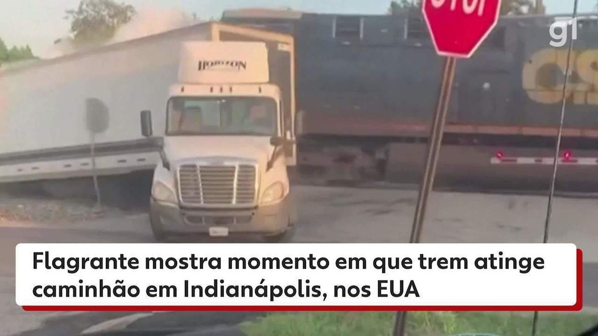 Vídeo flagra momento em que trem atinge caminhão parado em ferrovia de Indianápolis, nos EUA