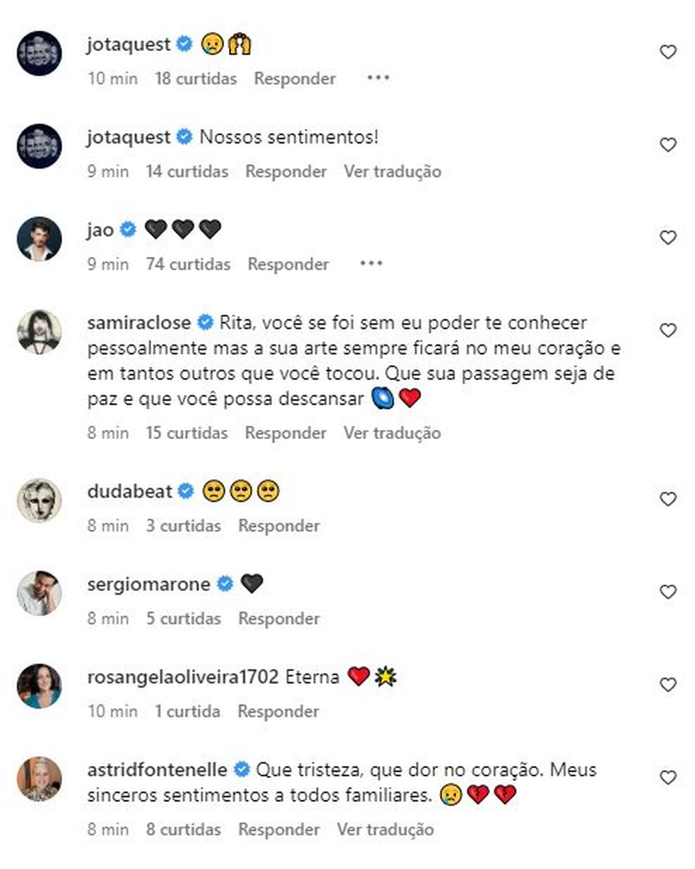Famosos lamentam morte de Rita Lee — Foto: Reprodução/Instagram