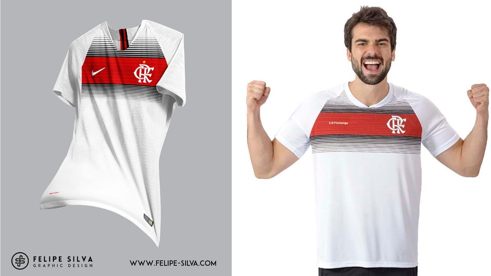 Design camisa Flamengo TCC Felipe Silva x camisa produzida pela Braziline — Foto: Reprodução