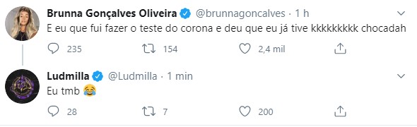 Brunna Gonçalves e Ludmilla contam que já teve o novo coronavírus (Foto: Reprodução/Twitter)