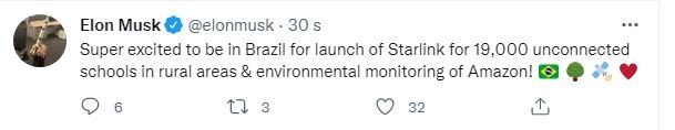 


Elon Musk anuncia lançamento do Starlink para conectar 19 mil escolas e monitoramento da Amazônia