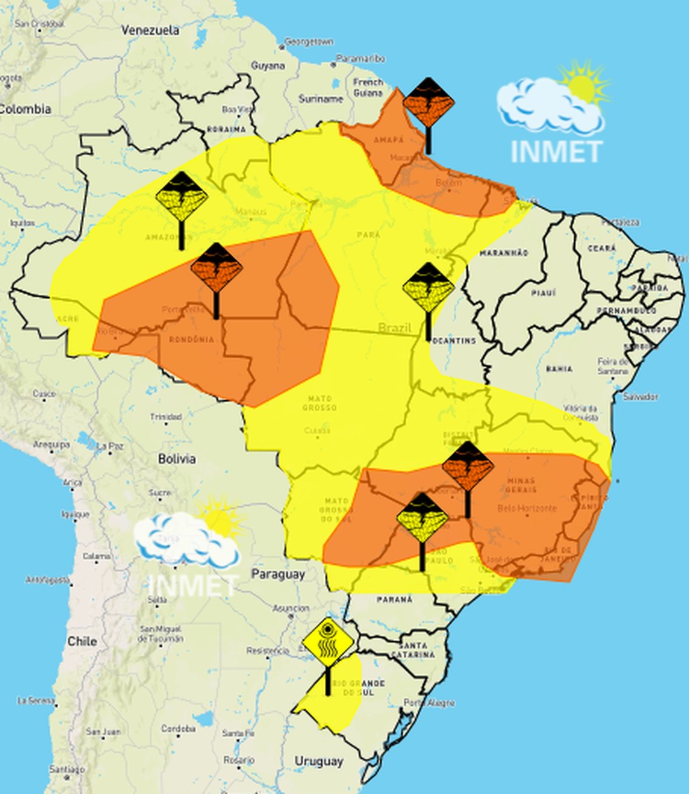 Dois comunicados foram emitidos para o Acre com relação a chuvas fortes na quinta-feira (3) — Foto: Reprodução/Inmet