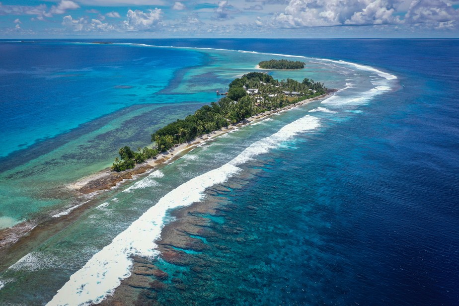 Vista aérea de Tuvalu, uma das nações insulares que corre o risco de desaparecer com as mudanças climáticas