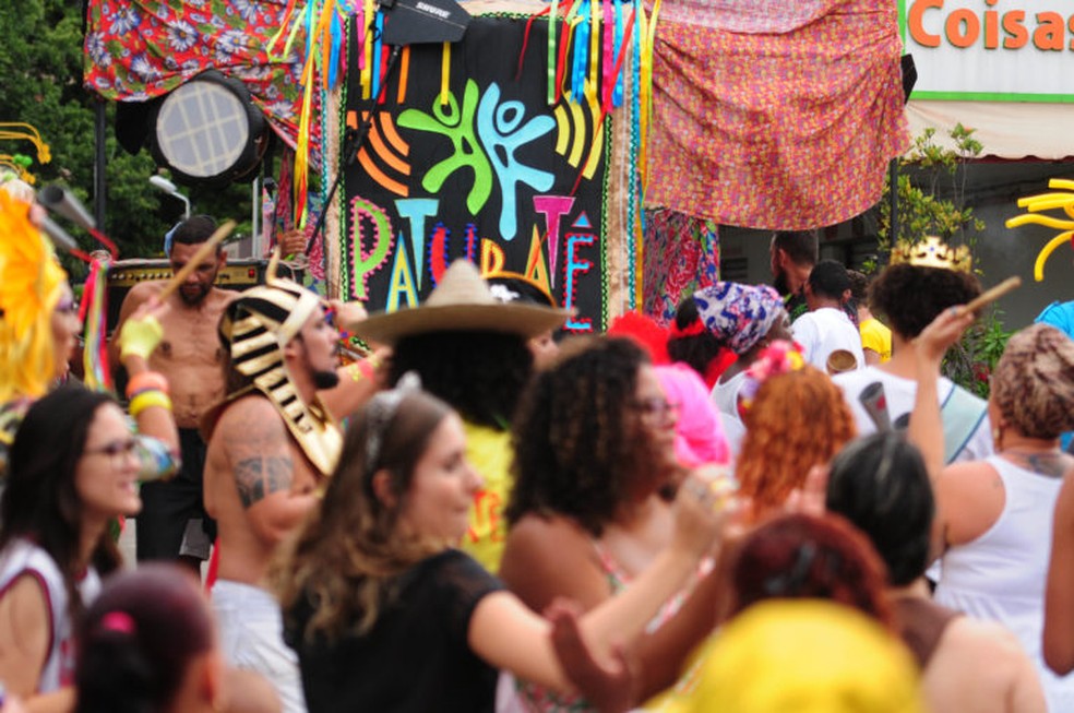 Com materiais reciclados, o bloco sustentável Patubatê também agitou o carnaval brasiliense — Foto: Pedro Ventura/Agência Brasília