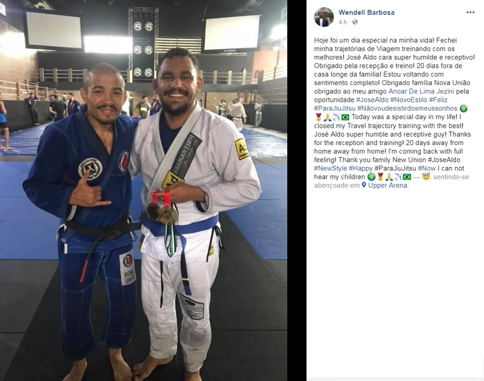 Wendel Barbosa, paratleta acreano, ao lado de José Aldo em treino no Rio de Janeiro (Foto: Reprodução/Facebook)