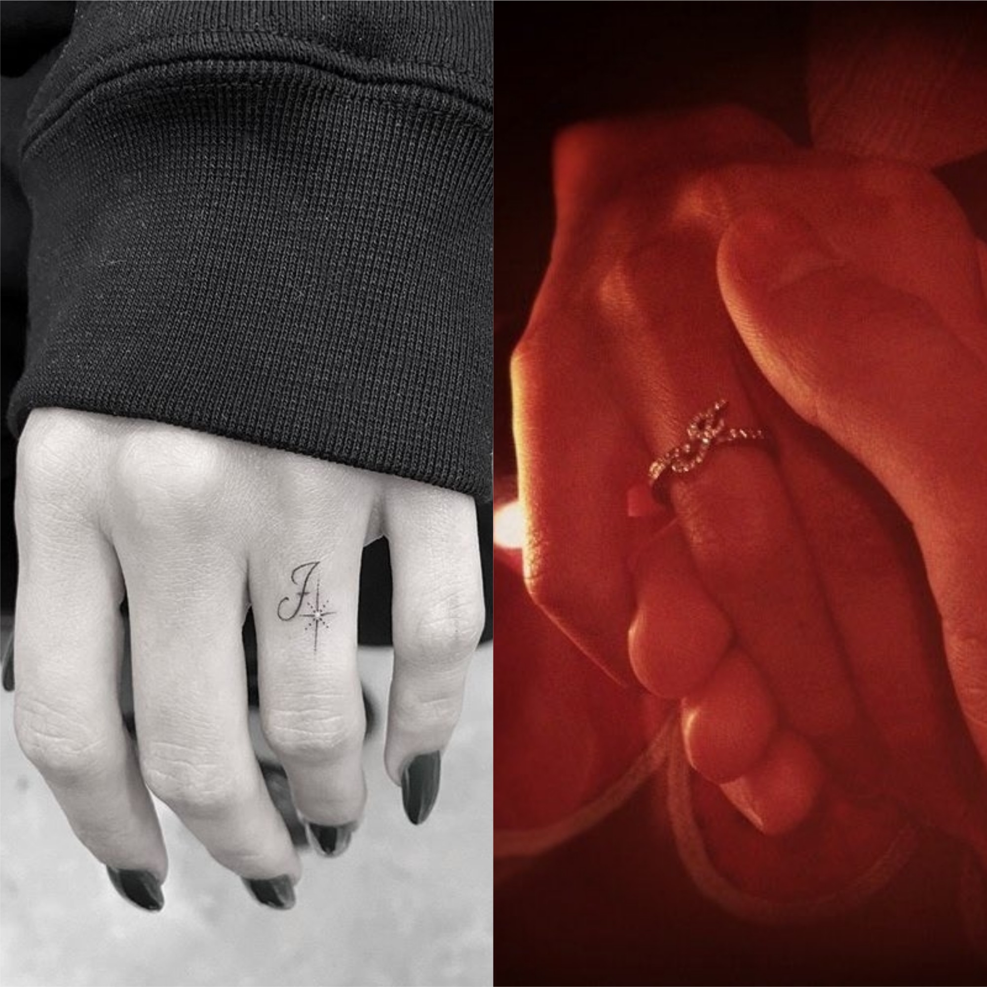 Fãs comparam tatuagem de Hailey com anel que Bieber deu à Selena em 2012 (Foto: Reprodução/Instagram/Twitter)