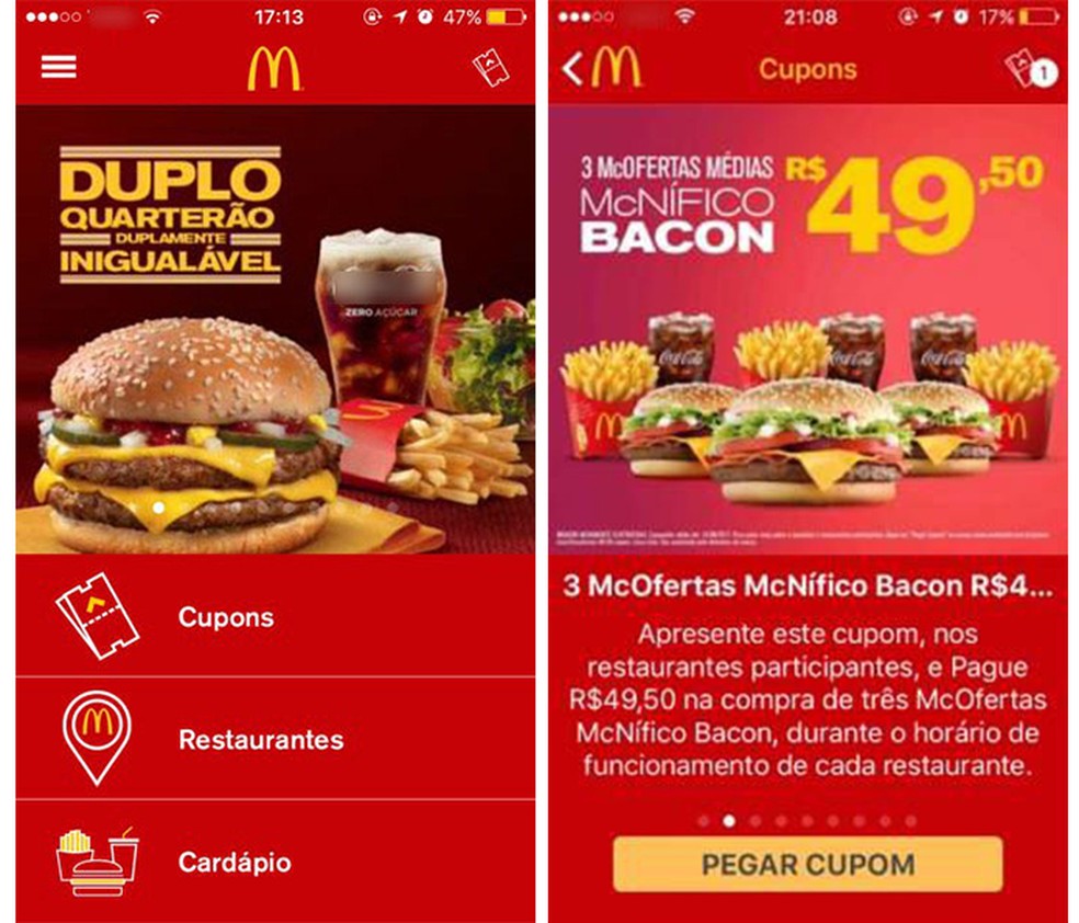 O aplicativo do McDonald's disponibiliza cupons de descontos para os clientes  (Foto: Reprodução/Caroline Brizon)