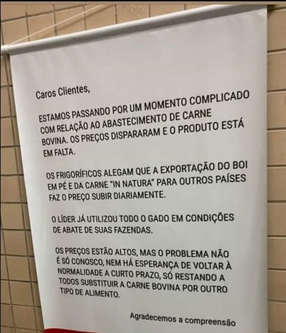 Supermercado de Belém divulga nota alertando sobre desabastecimento de carne bovina — Foto: Thaís Rezende/ G1 Pará