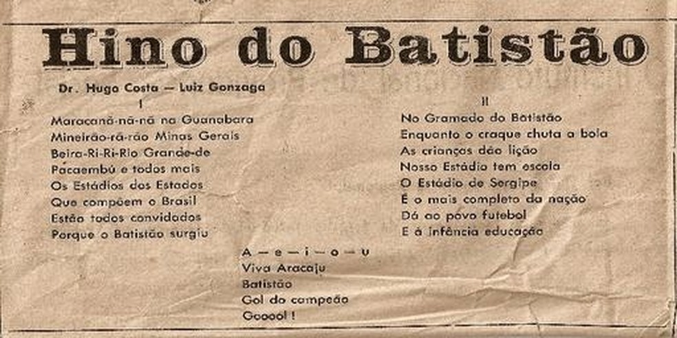 Cartaz mostra hino do Batisto, composto por Luiz Gonzaga  Foto: Memorial de Sergipe