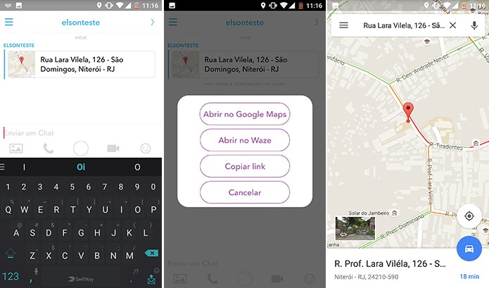 Snapchat pode linkar endereço para aplicativos de mapas (Foto: Reprodução/Elson de Souza)