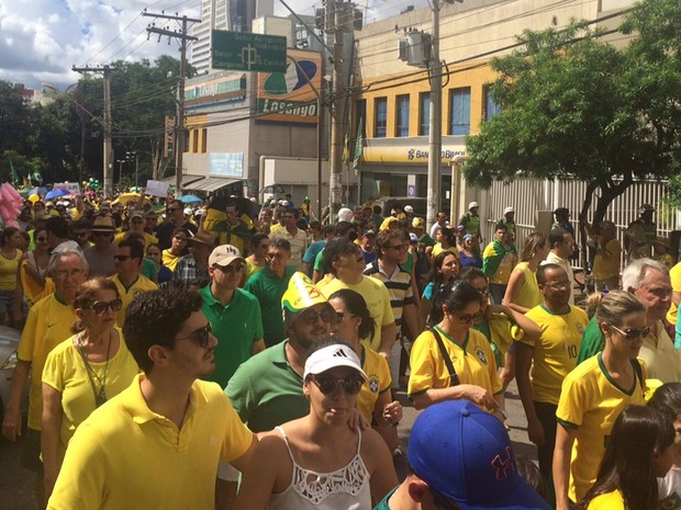 Manifestantes caminham pelas ruas de Goiânia em ato contra o governo Dilma, Goiás (Foto: Murillo Velasco/G1)