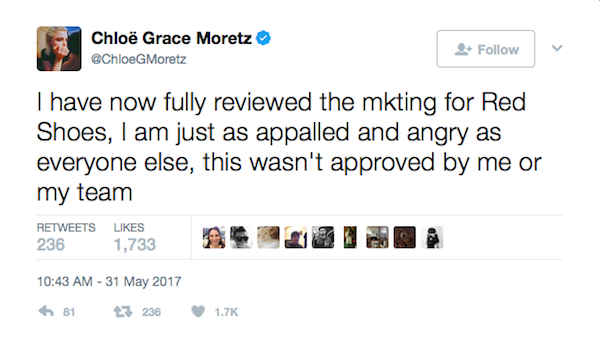 Uma das respostas de Chloe Grace Moretz às críticas ao cartaz da animação estrelada por ela (Foto: Twitter)