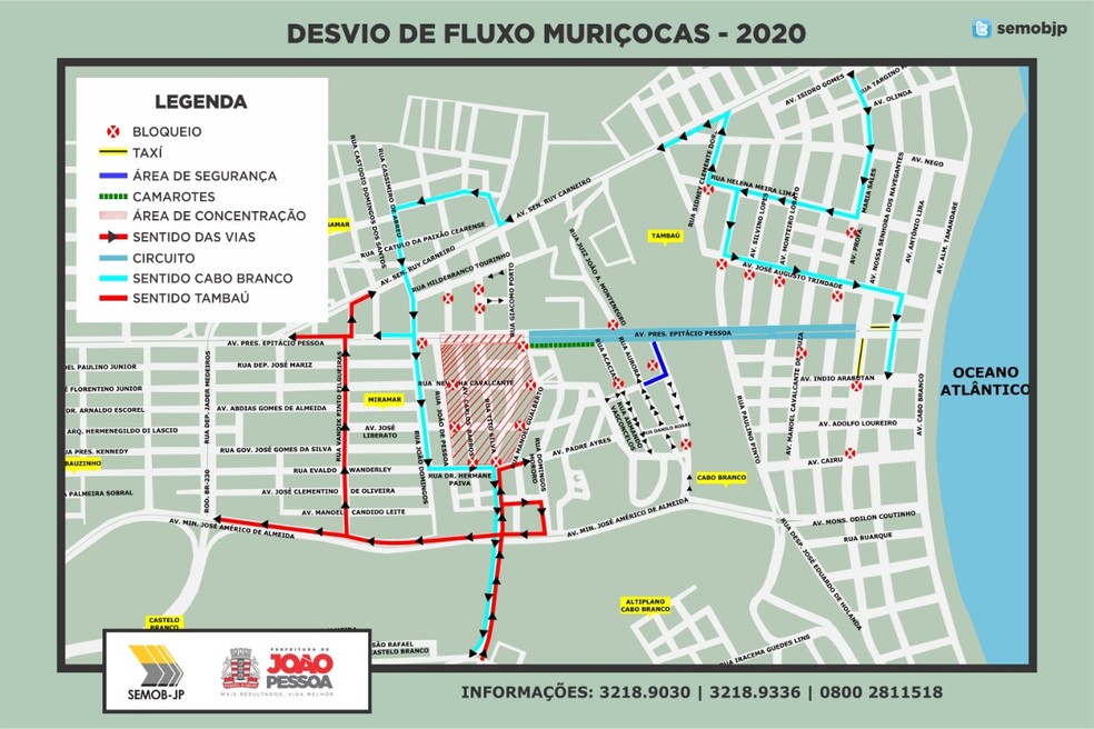 Esquema de trânsito para o bloco das Muriçocas 2020, em João Pessoa — Foto: Semob/Divulgação