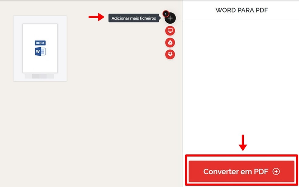 Converter Word para PDF no computador: usuário pode concluir o processo através do botão “Converter em PDF” — Foto: Reprodução/Gabriela Andrade