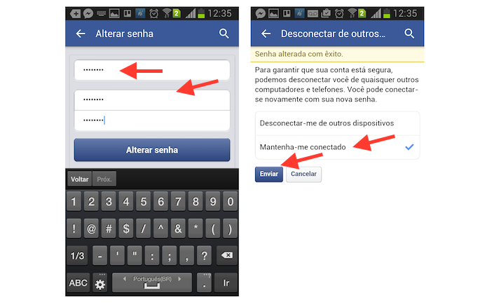 Alterando a senha do Facebook pelo Android (Foto: Reprodu??o/Marvin Costa)