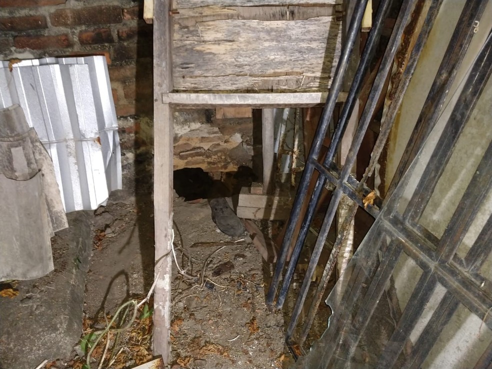 O buraco dava acesso a uma antiga casa paroquial da cidade, por onde o grupo fugiu.  â€” Foto: LeÃ¡bem Monteiro