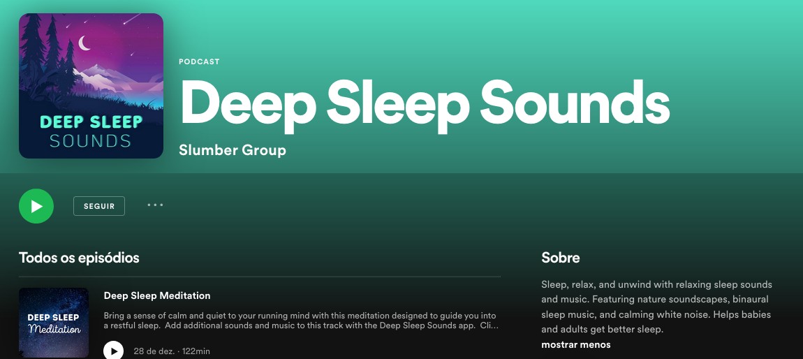O podcast Deep Sleep Sounds, que reúne sons de baleias e barulho de chuva para ajudar seus ouvintes a dormir (Foto: Reprodução)