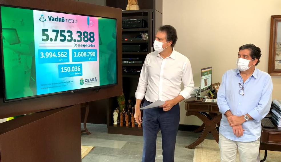 Governador Camilo Santana e secretário Cabeto atualizam situação da pandemia no Ceará — Foto: Governo do Estado/Reprodução