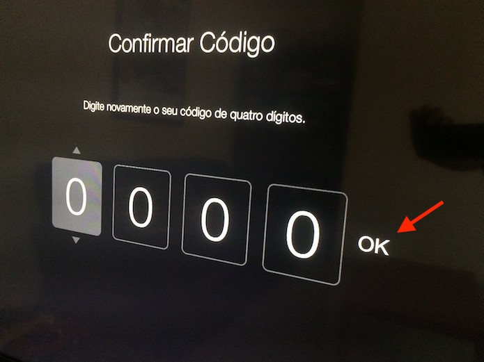 Confirmando o código de restrições criado na Apple TV (Foto: Reprodução/Marvin Costa)