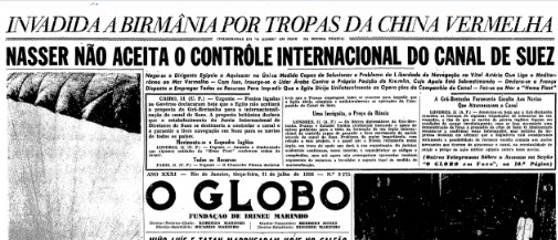 Capa da ediÃ§Ã£o do GLOBO, publicada no dia 31 de julho de 1956