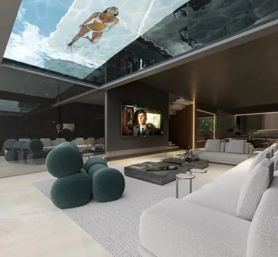 A nova mansão de Léo Santana e Lore Improta: projeto prevê piscina no teto da sala — Foto: Reprodução/Instagram