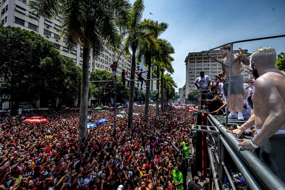 Comemoração do Flamengo pelos títulos de  2022 — Foto: Gilvan de Souza/Flamengo