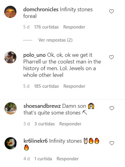 Fãs reagiram ao novo grillz do cantor Pharrell Williams no Instagram (Foto: Reprodução / Instagram)