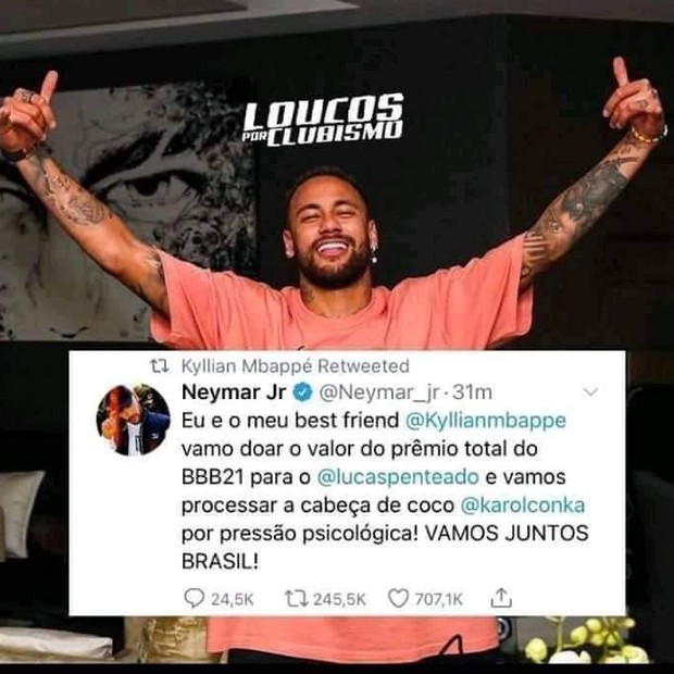 É fake que Neymar Jr. doou R$ 1,5 milhão para Lucas Penteado (Foto: Reprodução/Twitter)