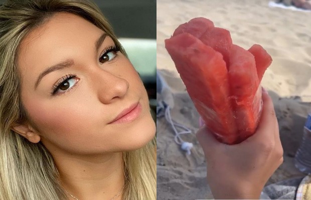 Marina Liberato paga mais de 50 reais em pedaço de melancia em praia dos EUA (Foto: reprodução/instagram)