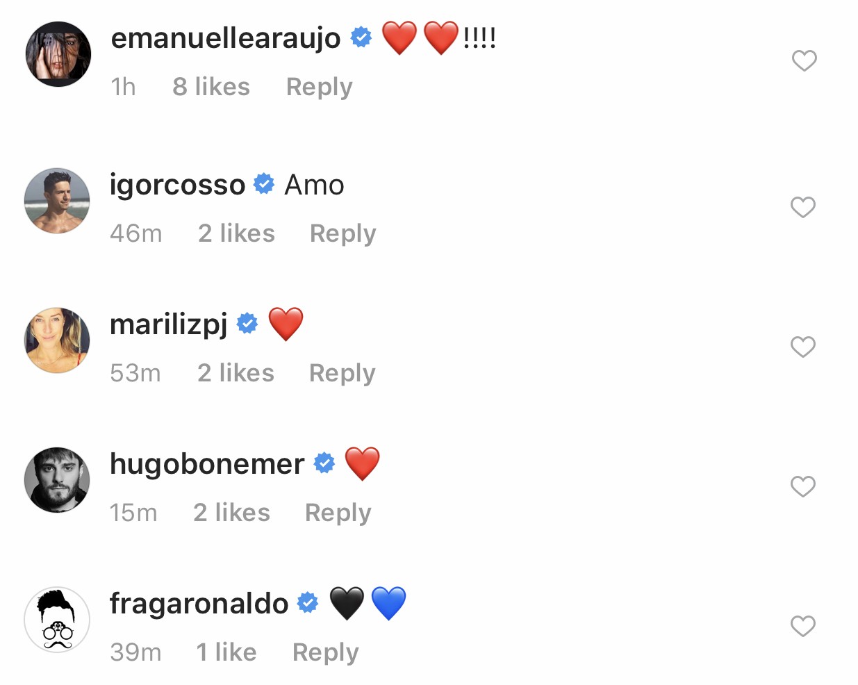Comentários de famosos nas fotos de Nanda Costa (Foto: Reprodução / Instagram)