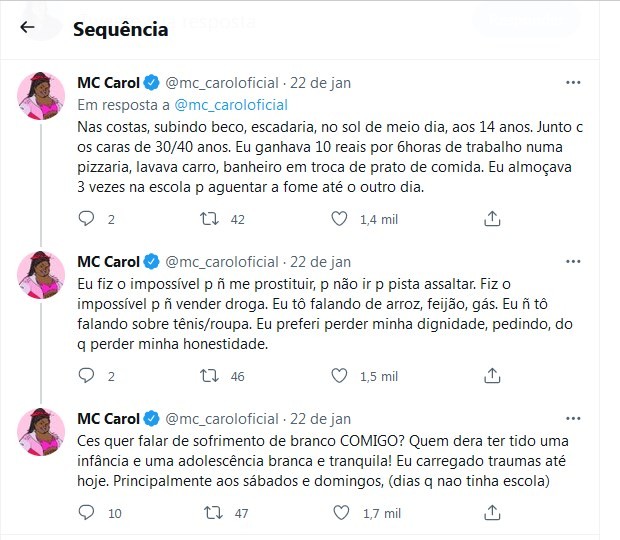 Posts de MC Carol (Foto: Reprodução/Twitter)