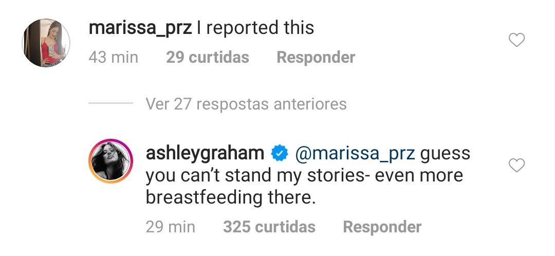 Comentário e resposta de Ashley Graham (Foto: Reprodução/Instagram)