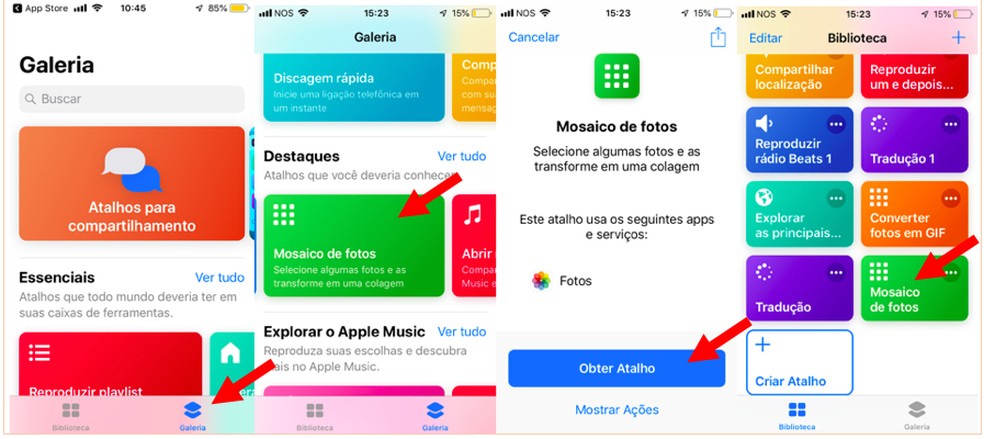 Explore o app Atalhos e descubra o que ele pode oferecer  — Foto: Reprodução/Isabella Rocha  