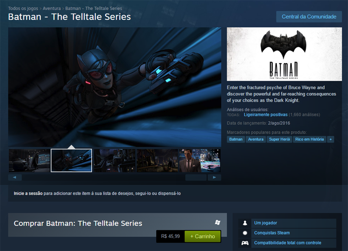 Página de Batman: The Telltale Series na PlayStation Network (Foto: Reprodução/André Mello)
