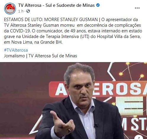 TV Alterosa lamenta perda de Stanley Gusman (Foto: Reprodução / Facebook)