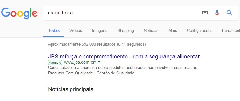 JBS paga anúncio no Google em busca por 'carne fraca' - Jornal O Globo